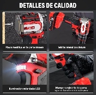 Trapano a percussione brushless 21V con batteria 3.0Ah, rosso e nero, utensile elettrico professionale per l'edilizia - Product Image 4