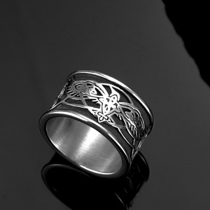 European American Style Men's Stainless Steel Eagle <b>Ring</b> Hip Hop Geometric Band Jewelry Gift - Product Image 2