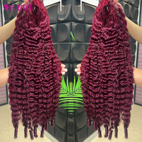 Perruques frontales en dentelle transparente 13x4 en cheveux naturels vietnamiens bouclés birmans, couleur bordeaux, sans colle, pour femmes noires