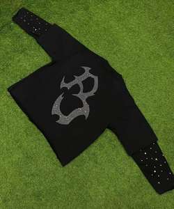 T-shirt à manches longues double couche 100% coton, chemises à manches longues en coton double couche, chemises brodées avec strass et effet vieilli - Product Image 4