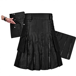 Men's Black <b>Hybrid</b> Utility Kilt With Pockets And Pleats Regular Fit Polyester Material - Product Image 1