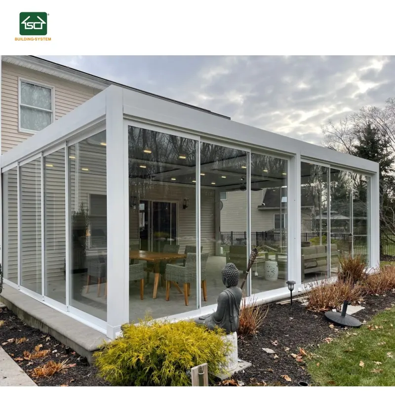 CE-Zertifiziert Gartengebäude Aluminium-Pergola-Dachlamellengartenpavillon Pavillon im Freien 3×4 mit Glasschiebetür