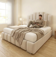 Lit Double Capitonnée Personnalisé en Gros avec Design Tufté, Cadre de Lit King Size à Vérin à Gaz avec Rangement, Ensemble de Chambre Moderne