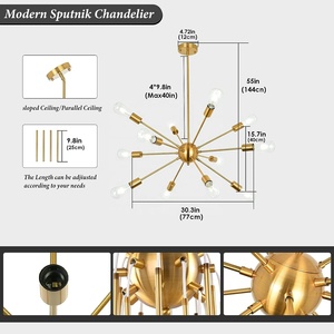 Morden <strong>Sputnik</strong> <strong>Light</strong> <strong>Fixture</strong> Modern Luxury Chandeliers 12 <strong>Lights</strong> Brushed Brass Modern Ceiling <strong>Light</strong> <strong>Fixture</strong> - Product Image 4