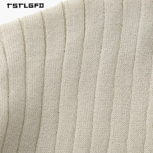 Polo en tricot côtelé vertical de haute qualité pour homme, couleur crème beige, manches courtes, style Old Money, minimaliste, luxe, été, resort - Product Image 5