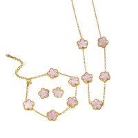 Ensemble de bijoux en acier inoxydable classique plaqué or 18 carats, collier, bracelet, boucles d'oreilles, bagues, motif trèfle à cinq feuilles, pour femme, bijoux de fête