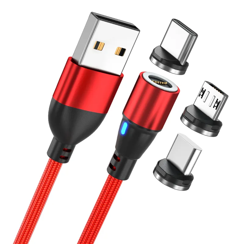 Cable de carga magnético USB 3 en 1 de 9 pines, 360 grados, compatible con 3A, carga rápida, transferencia de datos, Cables USB C, negro, rojo, verde, logotipo gratuito