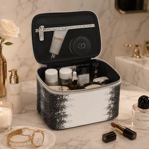 Luxury Genuine Leather Lizard Pattern Cosmetic Bag Women Travel <b>Makeup</b> Organizer Vanity <b>Case</b> with Handle Custom Logo - Product Image 2