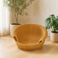 Panier tressé pour animaux de compagnie en rotin PP, écologique, multifonctionnel, résistant à la moisissure et aux insectes, facile à nettoyer, respirant, pour chatons d'intérieur