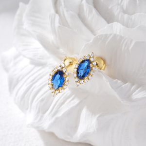 Canner 2023 High Quality Women's Luxury Geometric Shape Blue Crystal 925 Sterling <b>Silver</b> <b>Stud</b> Earrings Gold Rhodium Plating for - Product Image 3
