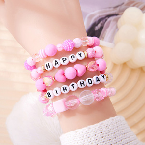 Bracciale rosa cuore felice <span class=keywords><strong>compleanno</strong></span> bohémien Set dolce carino geometrico perline rotonde elastico lettera braccialetto - Product Image 1