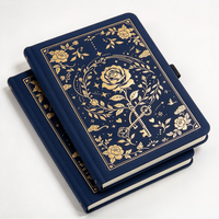 Carnet de notes personnalisé bleu marine à couverture rigide avec gaufrage à chaud doré, journal intime, cadeau avec bande élastique