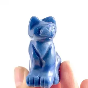 High Quality Natural Blue Aventurine Energy Crystal Stones Healing Gem Carving Cat Ornament