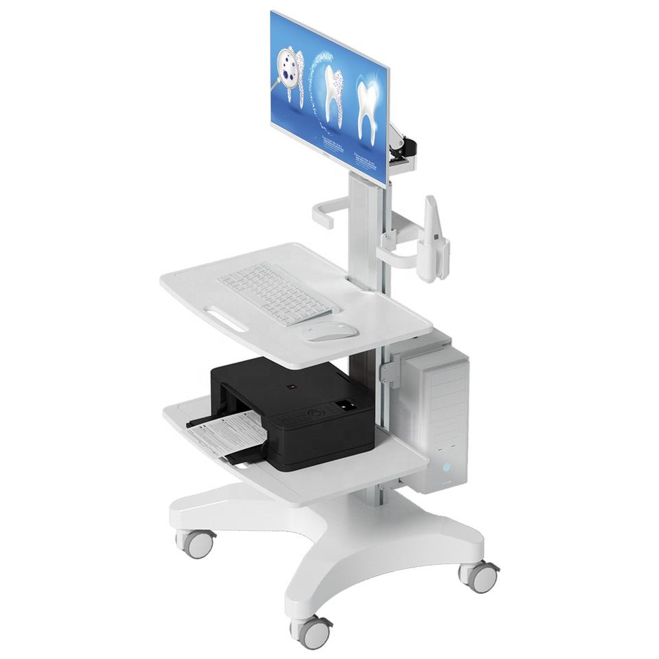 Hot Sale Wholesale Price Hospital Furniture Medical Cart With Oral Scanner Computer Laptop And 2 Tray For Workstation