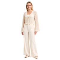 Cardigan court personnalisé OEM ODM pour femme, pull en maille ouverte au crochet, col en V, manches longues, à nouer devant, ourlet festonné, tricot pour femme