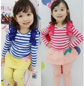 Ensemble de vêtements pour enfants de haute qualité, 2 pièces, vêtements décontractés pour enfants, t-shirt à manches longues rayé et pantalon pour filles - Product Image 2