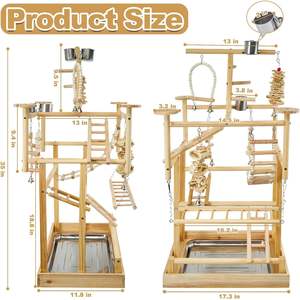 Premium in legno naturale per uccelli posatoi e accessori da palestra da gioco con vassoio rimovibile 4 forniture per uccelli in acciaio inox - Product Image 4