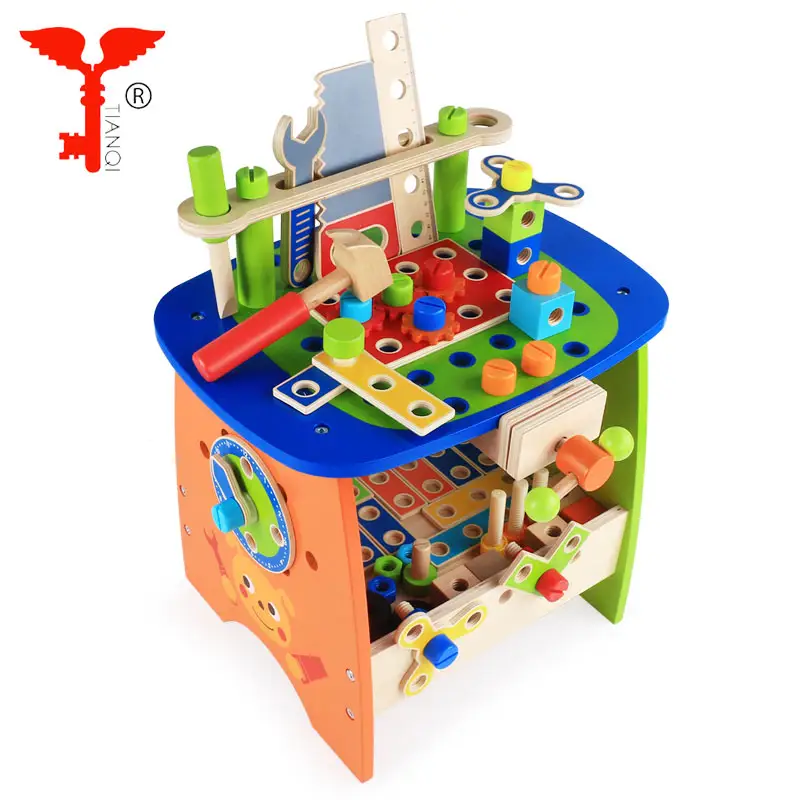 Herramientas de madera para niños, juguete de mesa con bloques de ensamblaje, gran oferta, venta al por mayor