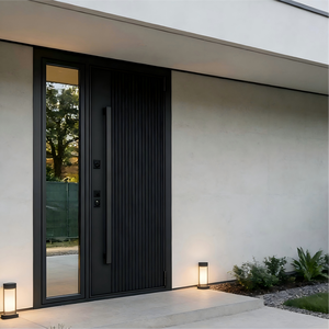 Puertas de <span class=keywords><strong>Entrada</strong></span> Frontales de Aluminio Fundido Negro en Oferta, Puertas Pivotantes de Vidrio para Casas Modernas - Product Image 1