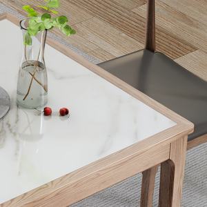 โต๊ะอาหารทรงสี่เหลี่ยมทันสมัย ท็อปโต๊ะทำจากหินชนวน โครงไม้เนื้อแข็ง พร้อมเก้าอี้ 4 ตัว - Product Image 4