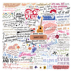 สติกเกอร์ลายกราฟฟิตีเนื้อเพลงเทย์เลอร์สุดเท่ 55 ชิ้น สำหรับแฟนคลับ ตกแต่งขวดน้ำ โทรศัพท์  อัลบั้มสวิฟท์ พร้อมคำคมสร้างแรงบันดาลใจ - Product Image 1