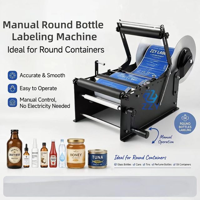 Manual Wet Glue Labeling Machine for Round Bottles Glass Bottles Perfume Essential Oil Cans Tins Small Business Applicator