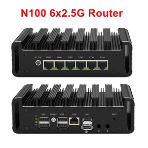 Bán buôn 12th Gen 2.5g tường lửa Router N100 DDR5 NVMe 6x i226-V công nghiệp Mini PC RJ45 Com pfsense không quạt máy tính mini 16G