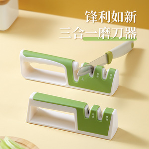 Kitchen <b>Knife</b> <b>Sharpener</b> Multi Grit Manual Stainless Steel 3 In 1 For Home Use - Product Image 1