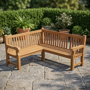Banc d'angle de patio en teck massif 4 places, mobilier d'extérieur moderne, design durable, pour parcs et appartements, personnalisable - Product Image 4