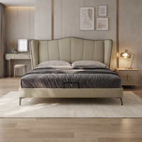 Zeitgenössisches Modernes Gepolstertes Echtes Weiches Lederbett in Vollgröße Luxuriöses Schlafzimmer-Möbelset für Zuhause & Hotel