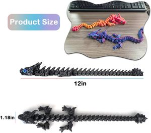 Juguete Antiestrés de Dragón Impreso en 3D de 12 Pulgadas, Rojo y Negro, con Ojos Vívidos, Flexible y Articulado, Decoración para Escritorio Ejecutivo, para Hogar y Oficina, Hecho de Plástico - Product Image 2
