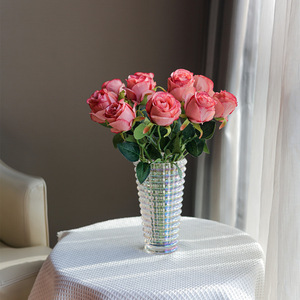 ดอกกุหลาบประดิษฐ์ Kch สีชมพูขาว ช่อดอกไม้ตกแต่งภายใน แจกันจัดดอกไม้ - Product Image 3