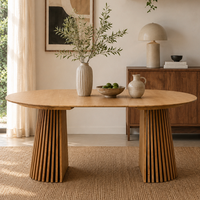 Table à manger extensible ovale à ronde avec piétement à lattes cannelées, placage bois, MDF