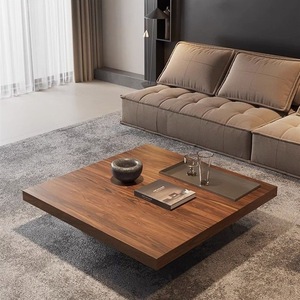 Mesa de Centro Cuadrada Minimalista Italiana, Madera de Nogal, 1m x 1m, Patas de Acero al Carbono, Estilo Moderno de Diseño - Product Image 2