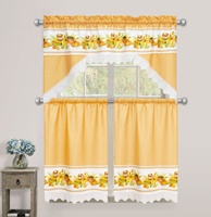 Set Tirai Jendela Dapur Motif Bunga Matahari dan Valance, Tirai Siap Pakai, Dekorasi Rumah untuk Ruang Makan, Bunga Musim Semi dan Musim Panas