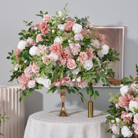 Boule de fleurs artificielle rose et feuilles vertes pour mariage, décoration de centre de table pour événements – Grande Vente