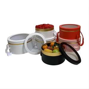 Düz Renk Şeffaf PVC Yuvarlak Pencereli 3 Parçalı Set Kabartmalı Baskılı Çiçek Kutusu Kağıt Tüp Hediye Paketleme Kutusu - Product Image 1