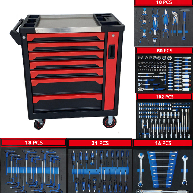 Low Price OEM 7 Drawers Rolling Lockable Iron Tool Cart with Storage Cabinet for Garage Workshop