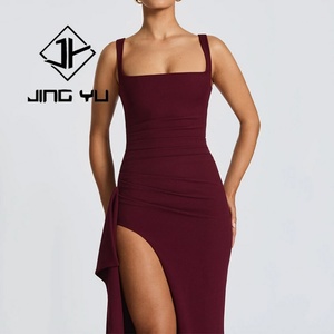 Vestido Casual Elegante de Fábrica al por Mayor, Vestido Asimétrico con Pliegues y Abertura, Vestido Maxi de Rayón Personalizado de Lujo - Product Image 4
