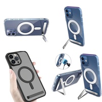 Casing Magnetik Transparan dengan Penyangga untuk iPhone 16 Pro Max 17 Air 15 14 13 12 11 Plus, Casing Anti Benturan Dropshipping