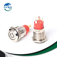 Sakelar Tombol Tekan Kepala Datar Kuningan Berlapis Krom 16mm dengan Simbol Daya IP67 Tahan Air 1NO1NC 220V Kontrol Industri