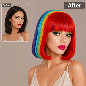 Peluca de Arcoíris Directo de Fábrica con Flequillo, Corta y Lisa, Multicolor, de Pelo Sintético, para Mujer, para Cosplay y Fiestas, Ajustable y Resistente al Calor - Product Image 2