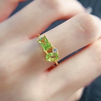 Factory Wholesale Romantic Simple 925 Sterling Silver 18k Gold Plated Natural Peridot Fashion Ring Women for Birthday Party Gift