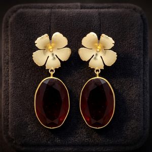 New Arrival Women & Girls Ethnic Silver Gold Plated Floral Drop <b>Earrings</b> with Garnet Hydro Gemstone for Wedding Engagement Party - Product Image 2