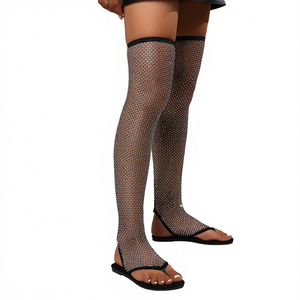 Sandalias de lujo doradas transpirables para mujer, estilo over-the-knee, con punta abierta, tipo chanclas con diamantes y botas, plantilla de PU para verano - Product Image 4