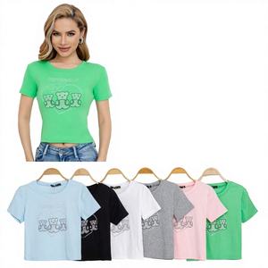 Camiseta de Manga Corta para Mujer, Comodo7, Algodón Liso, Transpirable, Cuello Redondo, Estilo Lindo, Personalizada con Estampado Floral/Animal Bordado - Product Image 1