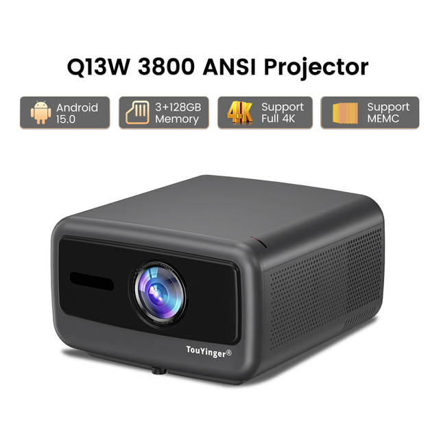 Touyinger Q13W Video Projector V660 Chip Low Lag 3800 ANSI Support Full 4K MEMC Android 15 Projector Home Theater Projecteur