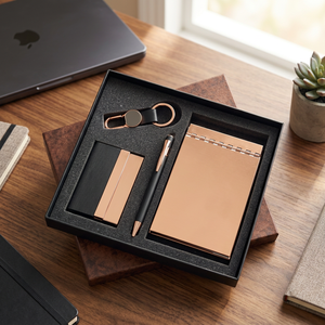 Elegant Desk Gift Set With A5 Notebook Magnetic Roller Pen Card <b>Wallet</b> And Leatherette Key Ring For Executive Office Use - Product Image 2
