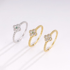 Chất lượng cao 925 Sterling Bạc bốn lá cỏ ba lá micro-set Zirconia vòng cho phụ nữ, Vòng hoa đơn giản cho ngón trỏ - Product Image 1
