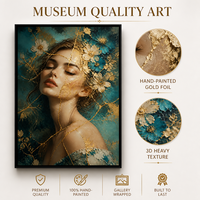 Art mural de portrait en feuille d'or de luxe, peinture à l'huile texturée 3D peinte à la main